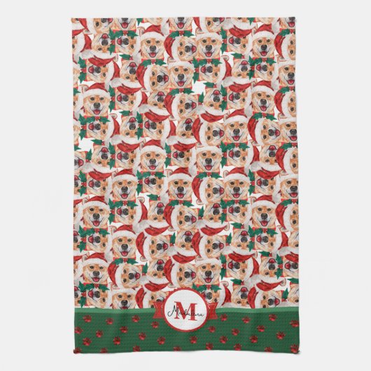 Shiba Inu Muster Monogram Christmas Dog Geschirrtuch (Vertikal)