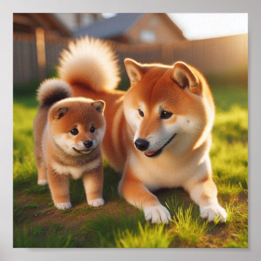 Shiba Inu Mutter und ihr Welpe Poster (Vorne)