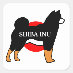 shiba inu Name Silhouette auf japanischer Flagge s Quadratischer Aufkleber