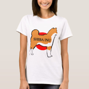 shiba inu name Silhouette auf rot japanischer Flag T-Shirt