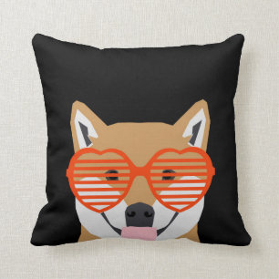 Shiba Inu - Niedliche Herzbrille - Schwarz-weißes  Kissen