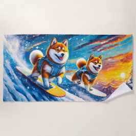Shiba Inu on Snowboards Design von Rich AMeN Gill Strandtuch