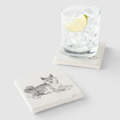 Shiba Inu Original Malerei 2 Hunde Jahr 2018 Stone Steinuntersetzer (Seitenansicht)