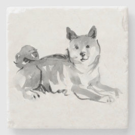 Shiba Inu Original Malerei 2 Hunde Jahr 2018 Stone Steinuntersetzer