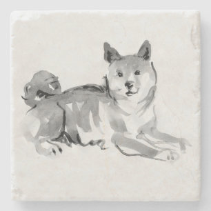 Shiba Inu Original Malerei 2 Hunde Jahr 2018 Stone Steinuntersetzer