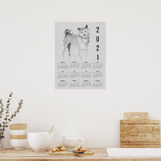 Shiba Inu Original Malerei 3 Kalenderposter 2021 Poster (Küche)