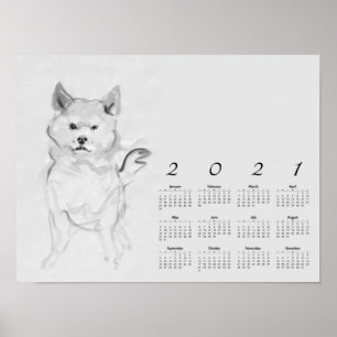 Shiba Inu Original Malerei 4 Kalenderposter 2021 Poster