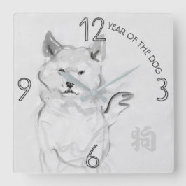 Shiba Inu Original Malerei Hund Jahr Geburtstag WC Quadratische Wanduhr