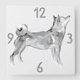 Shiba Inu Original Painting Dog Year Birthday WC1 Quadratische Wanduhr