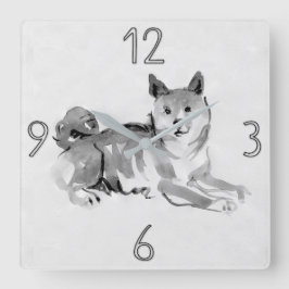 Shiba Inu Original Painting Hund Jahr Geburtstag W Quadratische Wanduhr