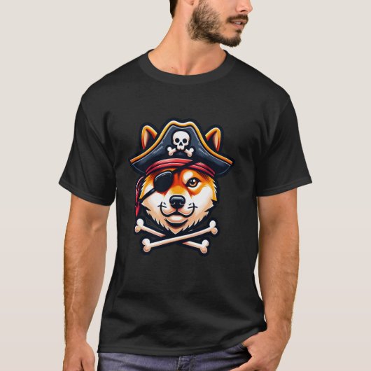 Shiba Inu Pirate Kostüm Skull Crossbones Hund Lieb T-Shirt (Vorderseite)