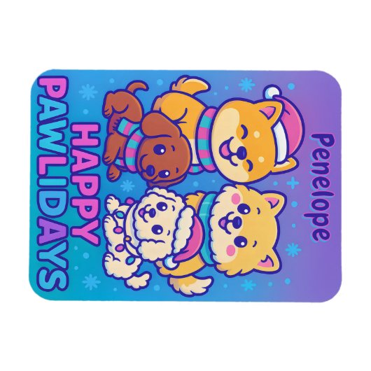 Shiba Inu Poodle Christmas Dogs Blue Purple Puppy Magnet (Horizontal)