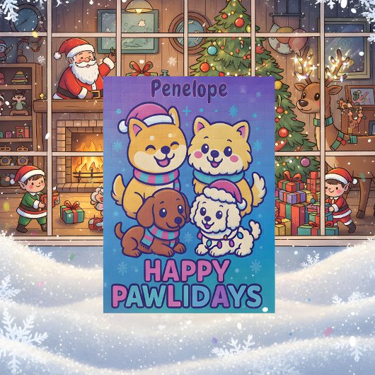 Shiba Inu Poodle Christmas Dogs Blue Purple Puppy Puzzle