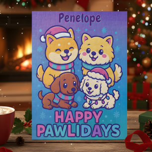 Shiba Inu Poodle Weihnachts Hunde Blau Lila Welpe Puzzle
