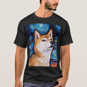 Shiba Inu Portrait Starry Night Dog Art von Aja743 T-Shirt