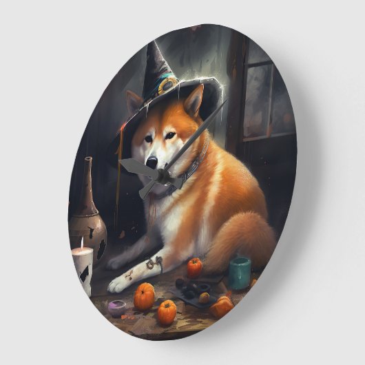 Shiba Inu Pumpkins Halloween Beängstigend Große Wanduhr (Winkel)