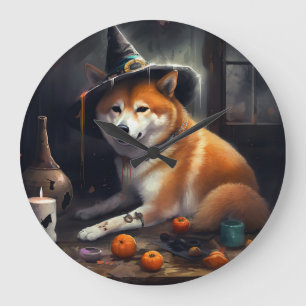 Shiba Inu Pumpkins Halloween Beängstigend Große Wanduhr