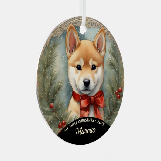 Shiba Inu Puppy First Christmas Ornament (Vorderseite Rechts)
