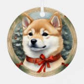 Shiba Inu Puppy First Christmas Ornament Aus Metall (Rückseite)