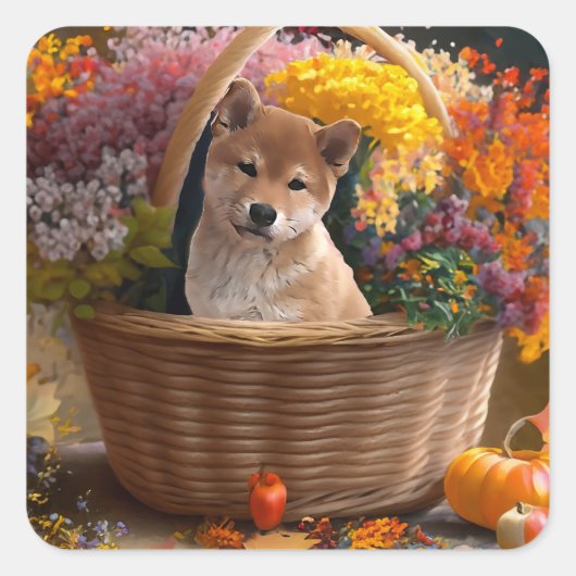 Shiba Inu Puppy Quadratischer Aufkleber (Vorderseite)