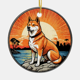 Shiba Inu Retro Sonnenuntergang Hundeliebhaber Keramik Ornament