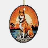 Shiba Inu Retro Sunset Dog Lover Keramik Ornament (Rechts)