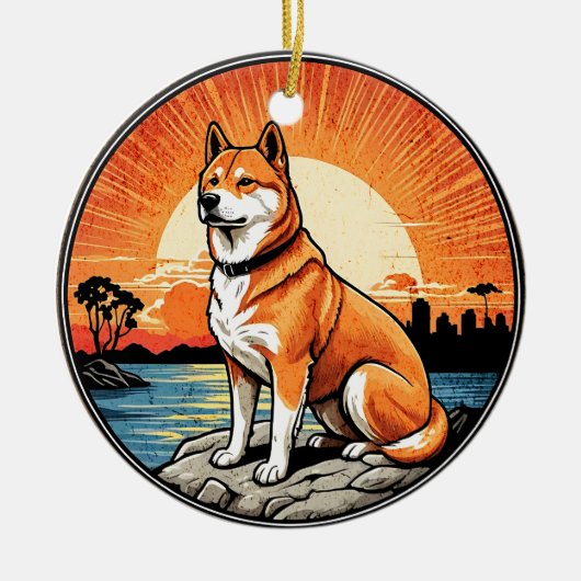Shiba Inu Retro Sunset Dog Lover Keramik Ornament (Vorne)
