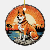Shiba Inu Retro Sunset Dog Lover Keramik Ornament (Hinten)