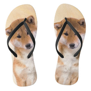Shiba Inu (Rot) Malerei - Original Hunde Kunst Badesandalen