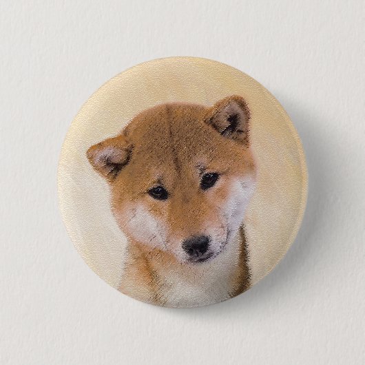 Shiba Inu (Rot) Malerei - Original Hunde Kunst Button (Vorderseite)
