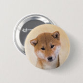 Shiba Inu (Rot) Malerei - Original Hunde Kunst Button (Vorne & Hinten)