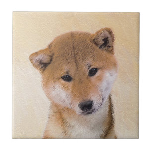 Shiba Inu (Rot) Malerei - Original Hunde Kunst Fliese