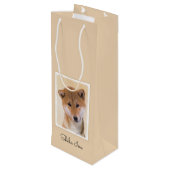 Shiba Inu (Rot) Malerei - Original Hunde Kunst Geschenktüte Für Weinflaschen (Rückseite Schrägansicht)