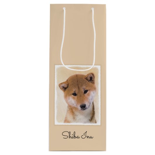 Shiba Inu (Rot) Malerei - Original Hunde Kunst Geschenktüte Für Weinflaschen (Vorderseite)