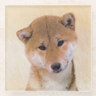 Shiba Inu (Rot) Malerei - Original Hunde Kunst Glasuntersetzer