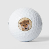 Shiba Inu (Rot) Malerei - Original Hunde Kunst Golfball (Vorderseite)