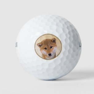 Shiba Inu (Rot) Malerei - Original Hunde Kunst Golfball