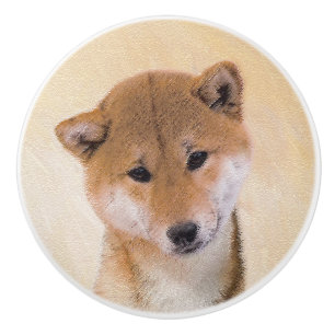 Shiba Inu (Rot) Malerei - Original Hunde Kunst Keramikknauf