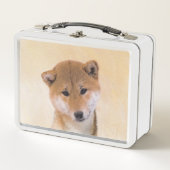 Shiba Inu (Rot) Malerei - Original Hunde Kunst Metall Brotdose (Vorderseite)
