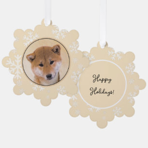 Shiba Inu (Rot) Malerei - Original Hunde Kunst Ornament Karte
