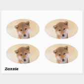 Shiba Inu (Rot) Malerei - Original Hunde Kunst Ovaler Aufkleber (Blatt)