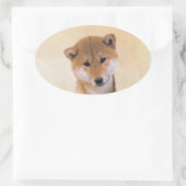Shiba Inu (Rot) Malerei - Original Hunde Kunst Ovaler Aufkleber (Tasche)