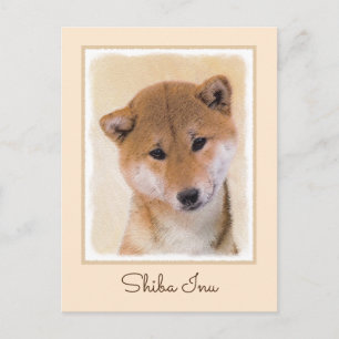 Shiba Inu (Rot) Malerei - Original Hunde Kunst Postkarte