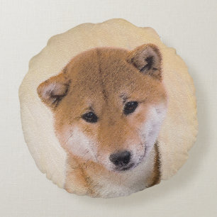 Shiba Inu (Rot) Malerei - Original Hunde Kunst Rundes Kissen