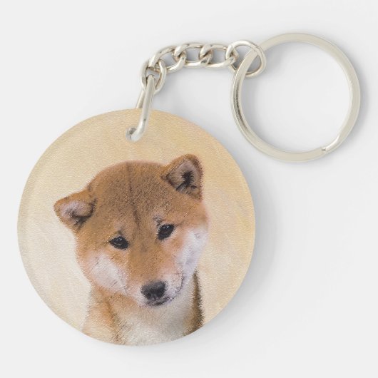 Shiba Inu (Rot) Malerei - Original Hunde Kunst Schlüsselanhänger (Rückseite)