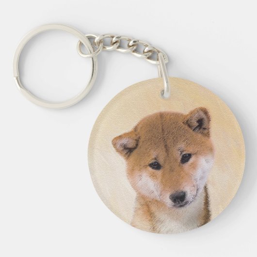 Shiba Inu (Rot) Malerei - Original Hunde Kunst Schlüsselanhänger (Vorderseite)