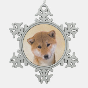 Shiba Inu (Rot) Malerei - Original Hunde Kunst Schneeflocken Zinn-Ornament
