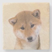 Shiba Inu (Rot) Malerei - Original Hunde Kunst Steinuntersetzer (Vorderseite)
