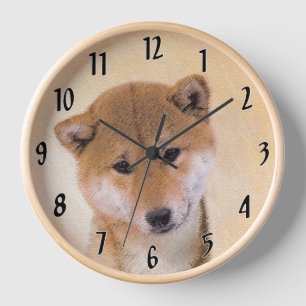 Shiba Inu (Rot) Malerei - Original Hunde Kunst Uhr