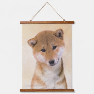 Shiba Inu (Rot) Malerei - Original Hunde Kunst Wandteppich Mit Holzrahmen